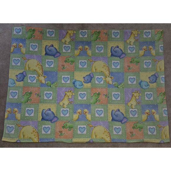 Handmade Fleece Blanket Throw Frog Elephant Giraffe Duck Little Pond 43" x 57" - Picture 1 of 6